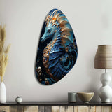 Sapphire Seahorse Delicate Drips II - Asymmetric Metal Wall Art