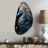 Sapphire Seahorse Delicate Drips II - Asymmetric Metal Wall Art