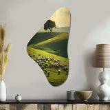 Pastoral Bliss Sheep Landscape II - Asymmetric Metal Wall Art