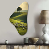 Pastoral Bliss Sheep Landscape II - Asymmetric Metal Wall Art