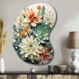 Green White Succulents Flowers Serene Succulents I - Asymmetric Metal Wall Art