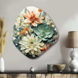 Green White Succulents Flowers Serene Succulents I - Asymmetric Metal Wall Art