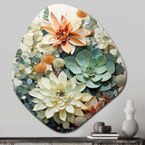 Green White Succulents Flowers Serene Succulents I - Asymmetric Metal Wall Art