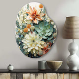 Green White Succulents Flowers Serene Succulents I - Asymmetric Metal Wall Art