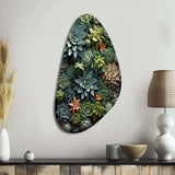 Green Succulents Natures Sculptures - Asymmetric Metal Wall Art