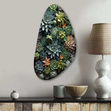 Green Succulents Natures Sculptures - Asymmetric Metal Wall Art