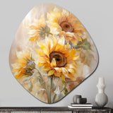 Beige Sunflowers Romantic Impression V - Asymmetric Metal Wall Art