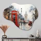 Red Telephone Booth Urban Encounters - Asymmetric Metal Wall Art