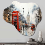 Red Telephone Booth Urban Encounters - Asymmetric Metal Wall Art