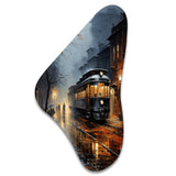 Train Misty Morning Pointillism I - Asymmetric Metal Wall Art