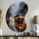 Train Misty Morning Pointillism I - Asymmetric Metal Wall Art