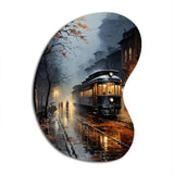 Train Misty Morning Pointillism I - Asymmetric Metal Wall Art