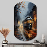 Train Misty Morning Pointillism I - Asymmetric Metal Wall Art