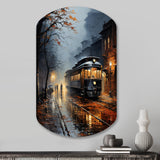 Train Misty Morning Pointillism I - Asymmetric Metal Wall Art