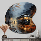 Train Misty Morning Pointillism I - Asymmetric Metal Wall Art