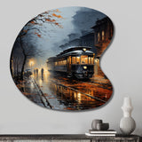 Train Misty Morning Pointillism I - Asymmetric Metal Wall Art