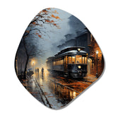 Train Misty Morning Pointillism I - Asymmetric Metal Wall Art