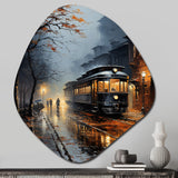 Train Misty Morning Pointillism I - Asymmetric Metal Wall Art