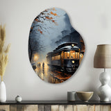 Train Misty Morning Pointillism I - Asymmetric Metal Wall Art