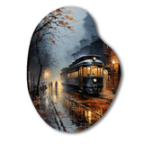 Train Misty Morning Pointillism I - Asymmetric Metal Wall Art