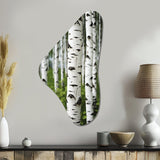 White Green Birch Tree Whispers III - Asymmetric Metal Wall Art