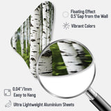 White Green Birch Tree Whispers III - Asymmetric Metal Wall Art