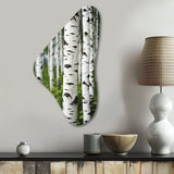 White Green Birch Tree Whispers III - Asymmetric Metal Wall Art