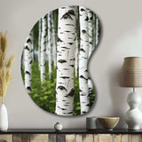 White Green Birch Tree Whispers III - Asymmetric Metal Wall Art