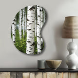 White Green Birch Tree Whispers III - Asymmetric Metal Wall Art