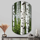 White Green Birch Tree Whispers III - Asymmetric Metal Wall Art