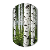 White Green Birch Tree Whispers III - Asymmetric Metal Wall Art