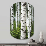 White Green Birch Tree Whispers III - Asymmetric Metal Wall Art