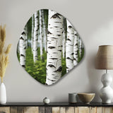 White Green Birch Tree Whispers III - Asymmetric Metal Wall Art