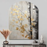 Tree Whispers Of Gray And Gold - Asymmetric Metal Wall Art