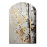 Tree Whispers Of Gray And Gold - Asymmetric Metal Wall Art