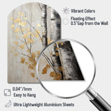 Tree Whispers Of Gray And Gold - Asymmetric Metal Wall Art