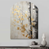 Tree Whispers Of Gray And Gold - Asymmetric Metal Wall Art