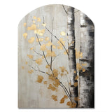 Tree Whispers Of Gray And Gold - Asymmetric Metal Wall Art