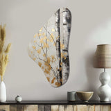 Tree Whispers Of Gray And Gold - Asymmetric Metal Wall Art