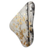 Tree Whispers Of Gray And Gold - Asymmetric Metal Wall Art