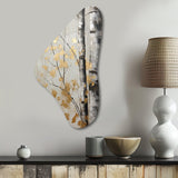 Tree Whispers Of Gray And Gold - Asymmetric Metal Wall Art