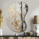 Tree Whispers Of Gray And Gold - Asymmetric Metal Wall Art