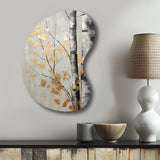 Tree Whispers Of Gray And Gold - Asymmetric Metal Wall Art