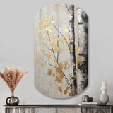 Tree Whispers Of Gray And Gold - Asymmetric Metal Wall Art