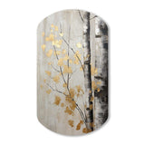 Tree Whispers Of Gray And Gold - Asymmetric Metal Wall Art