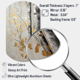 Tree Whispers Of Gray And Gold - Asymmetric Metal Wall Art