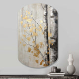 Tree Whispers Of Gray And Gold - Asymmetric Metal Wall Art