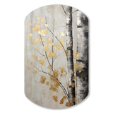 Tree Whispers Of Gray And Gold - Asymmetric Metal Wall Art