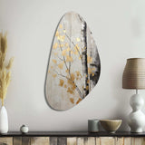 Tree Whispers Of Gray And Gold - Asymmetric Metal Wall Art