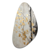 Tree Whispers Of Gray And Gold - Asymmetric Metal Wall Art